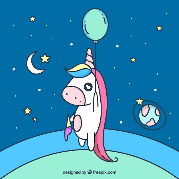 Fun unicorn flying with a balloon