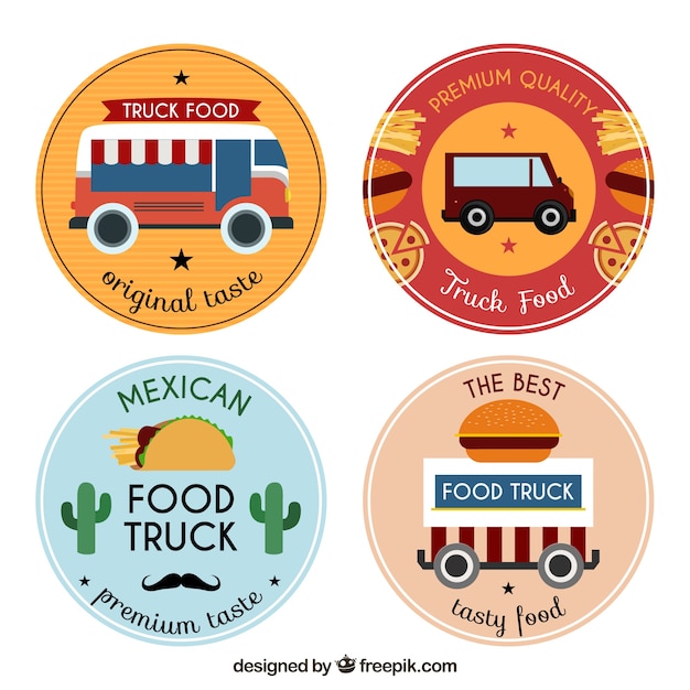 Free vector fun variety of food truck logos