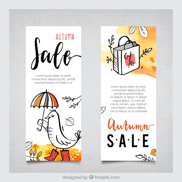 Fun watercolor autumn sale banners