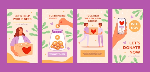 Free vector fundraising event  instagram stories template