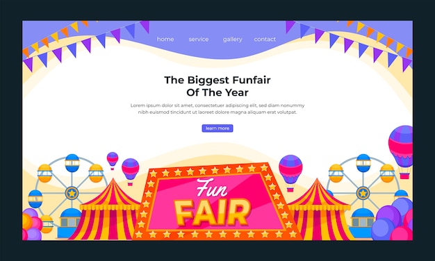 Free Vector funfair festival and amusement park landing page template