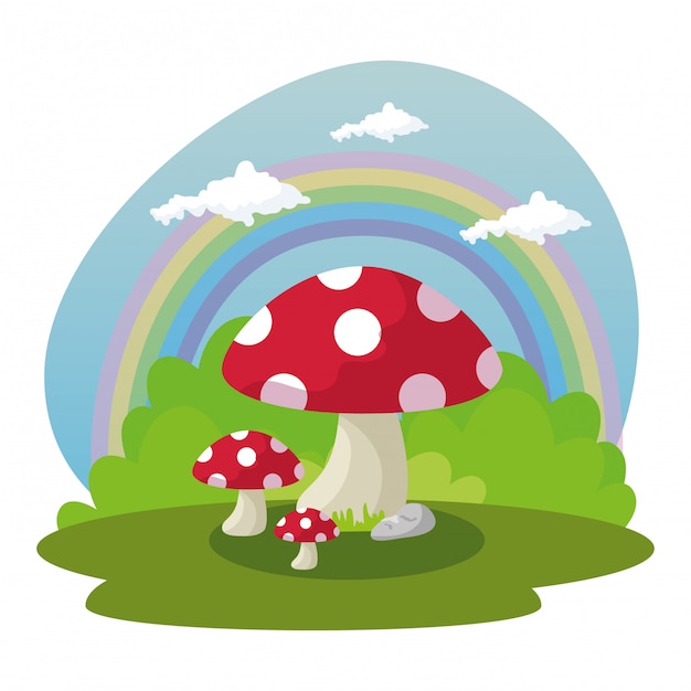 Free vector fungus plant in scene fairytale