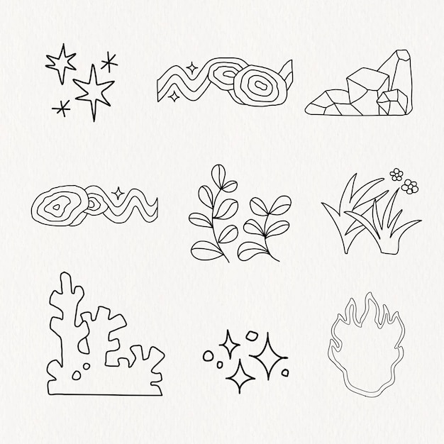 Free Vector funky doodle design line art, collage element set vector