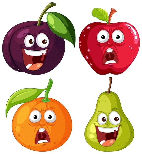 Free Vector funny animated fruits with expressions