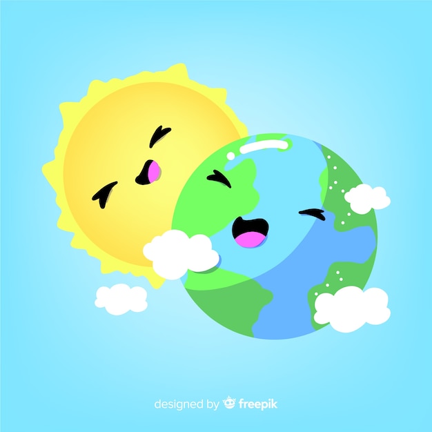 Free vector funny background of earth and sun