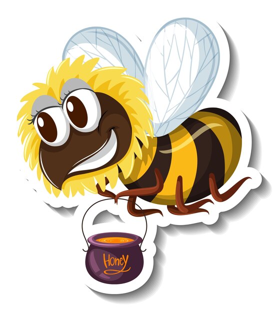 Funny bee holding honey bucket cartoon sticker