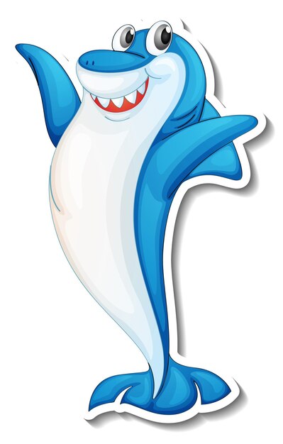 Funny blue shark cartoon character sticker