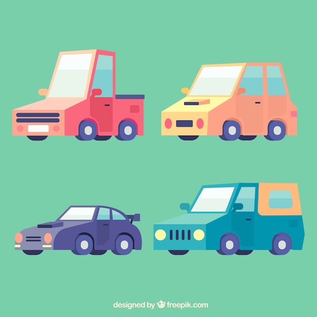 Free vector funny cars with flat design