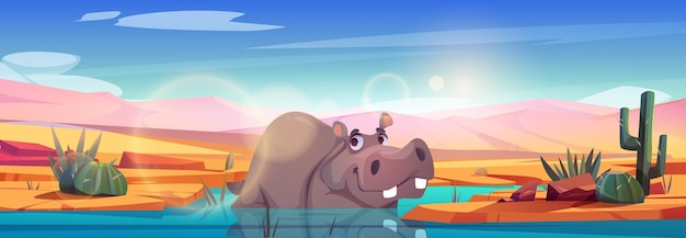 Free Vector funny cartoon hippo lying in water vector