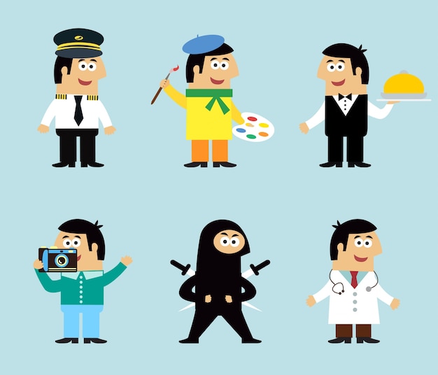 Free vector funny characters with different professions