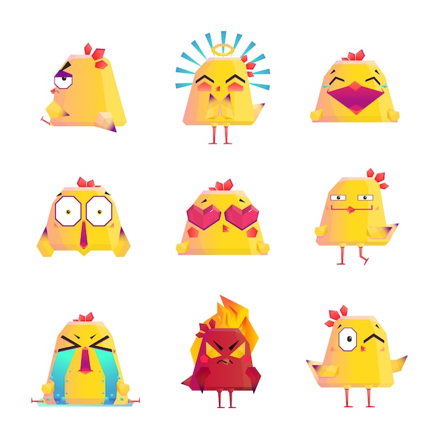 Free Vector funny chicken cartoon character icons set