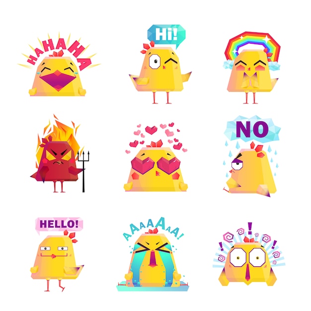 Free Vector funny chicken cartoon character icons set