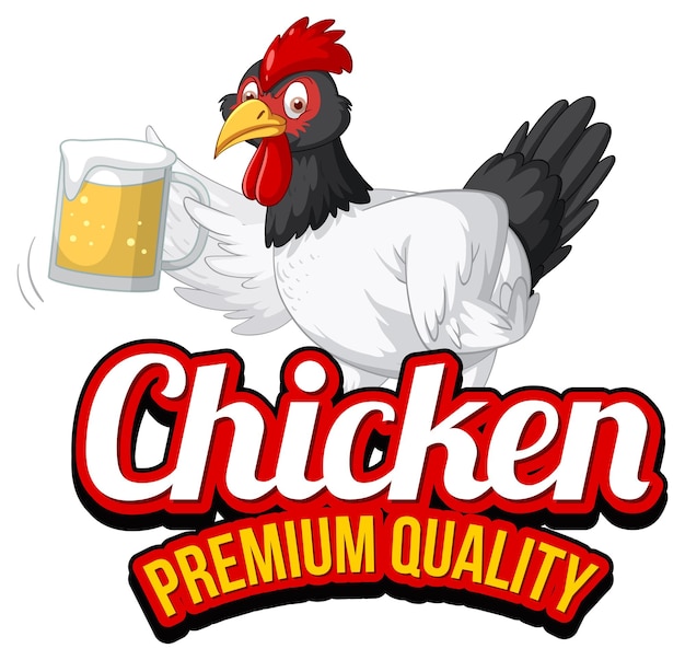 Free vector funny chicken holding beer cartoon character