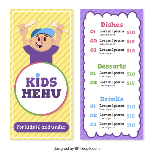 Funny children's menu