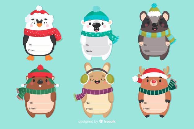 Funny christmas animal characters with scarfs