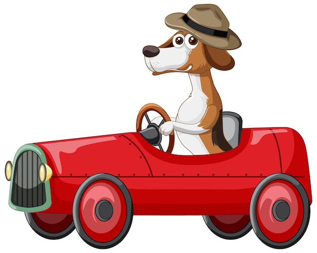 Free Vector funny dog cartoon character driving car on white background