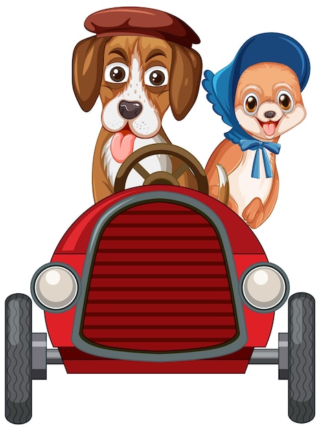 Free Vector funny dog cartoon character driving car on white background