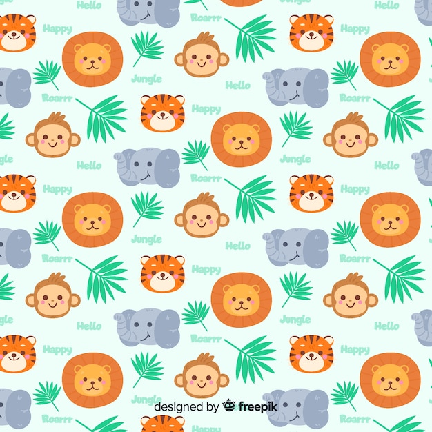 Free Vector funny doodle animals and words pattern