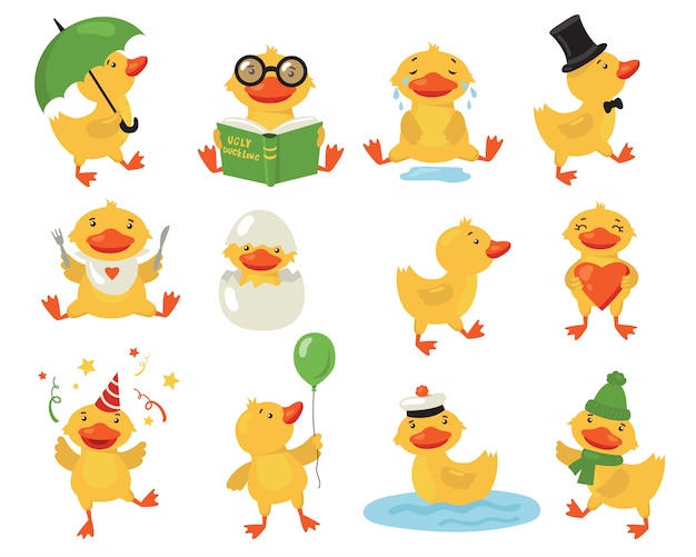 Free vector funny duckling set