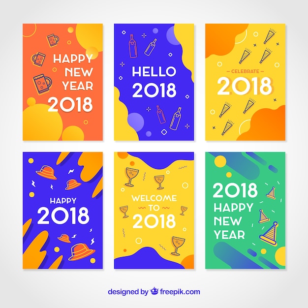 Funny and flat new year 2018 cards