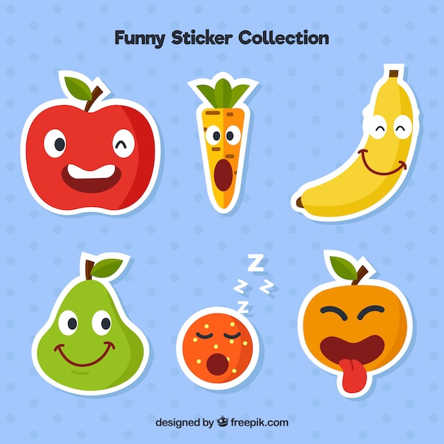 Free vector funny fruit sticker collection