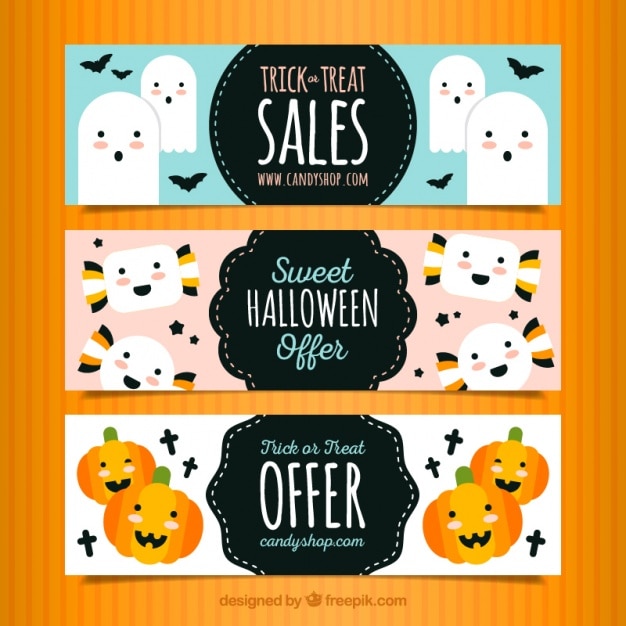 Free Vector funny halloween banners with offers