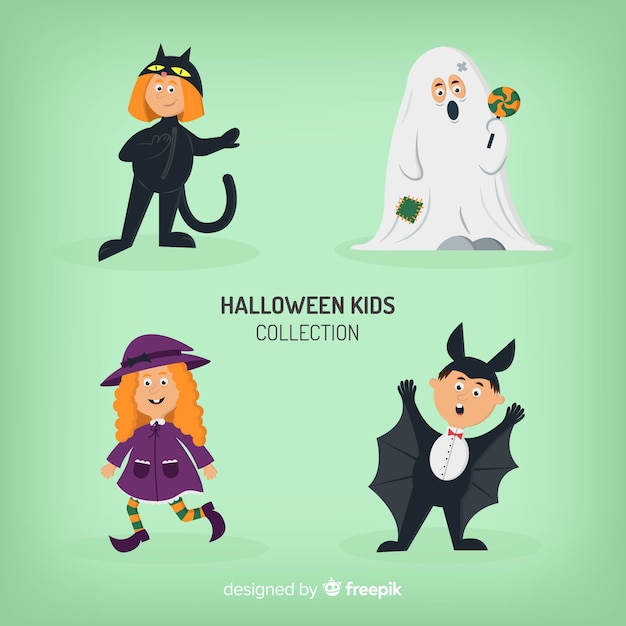 Free Vector funny halloween kids character pack