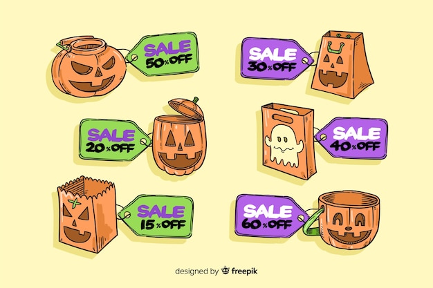 Free Vector funny halloween pumpkins for sale badge collection