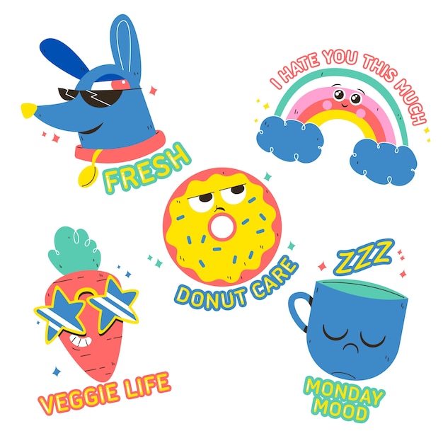 Funny hand-drawn sticker collection