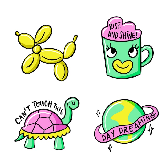 Free Vector funny hand-drawn sticker set with acid colors