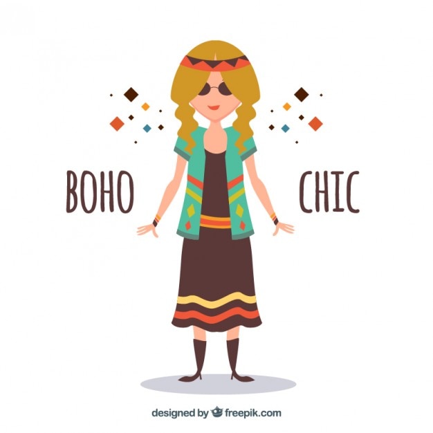 Free Vector funny hippy girl with boho clothes