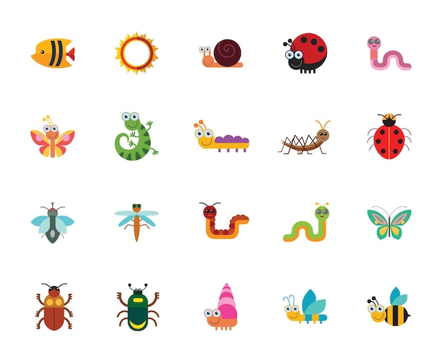 Funny insects icon set