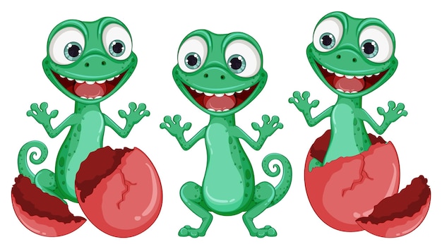 Free Vector funny lizard hatching from egg