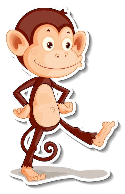 Free Vector funny monkey walking cartoon character sticker