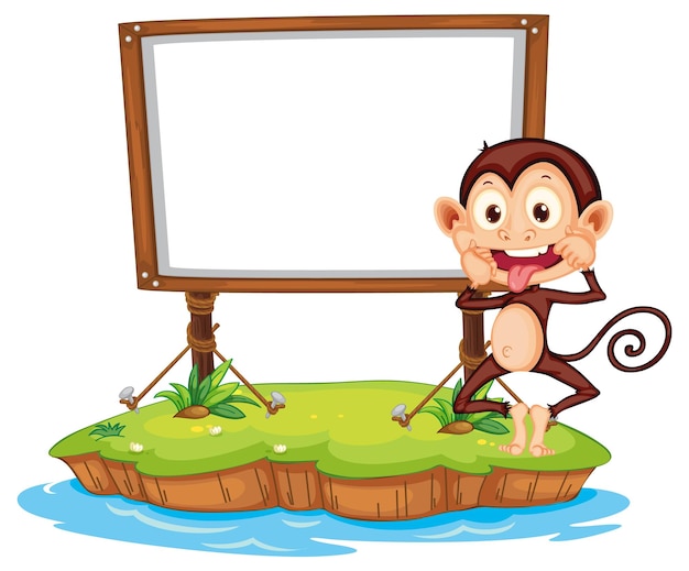 Funny monkey with blank board on white background