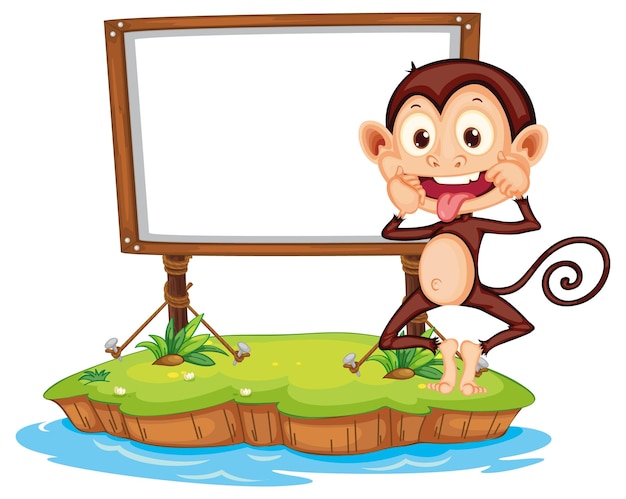 Funny monkey with blank board on white background