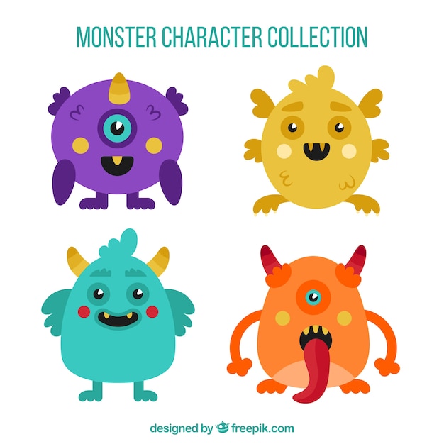 Funny monsters collection in flat style