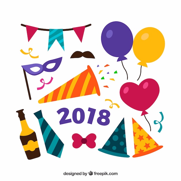 Free Vector funny new year 2018 party element collection