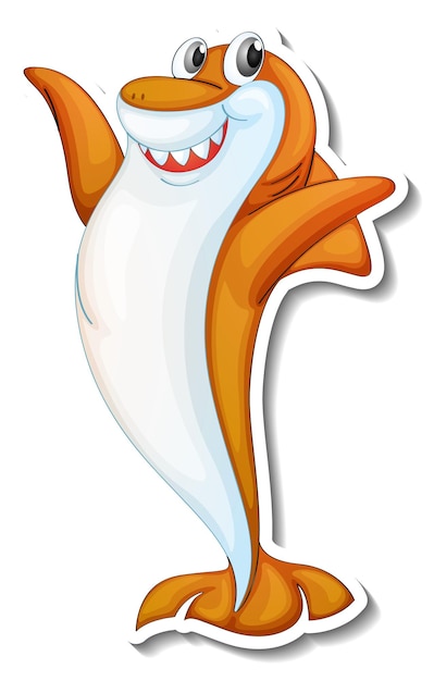 Funny orange shark cartoon character sticker