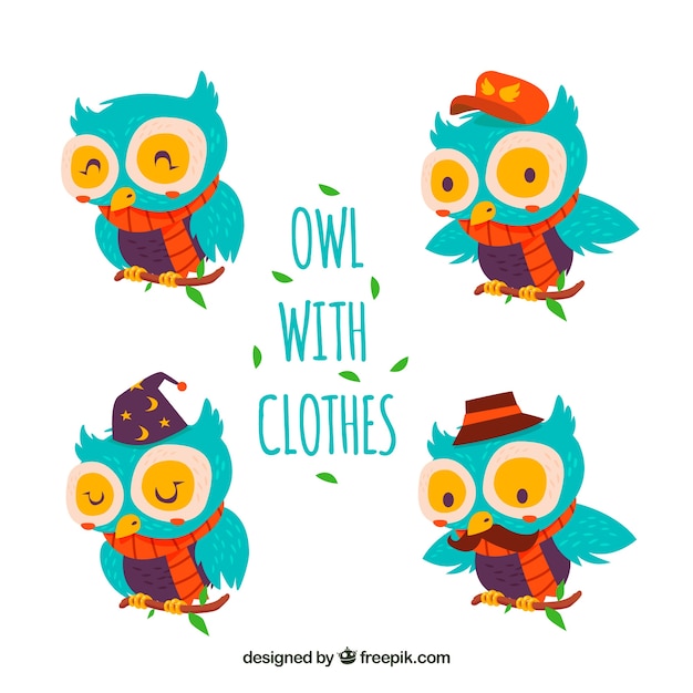 Free Vector funny owls of colors