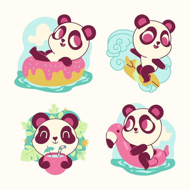 Free vector funny panda bear stickers collection