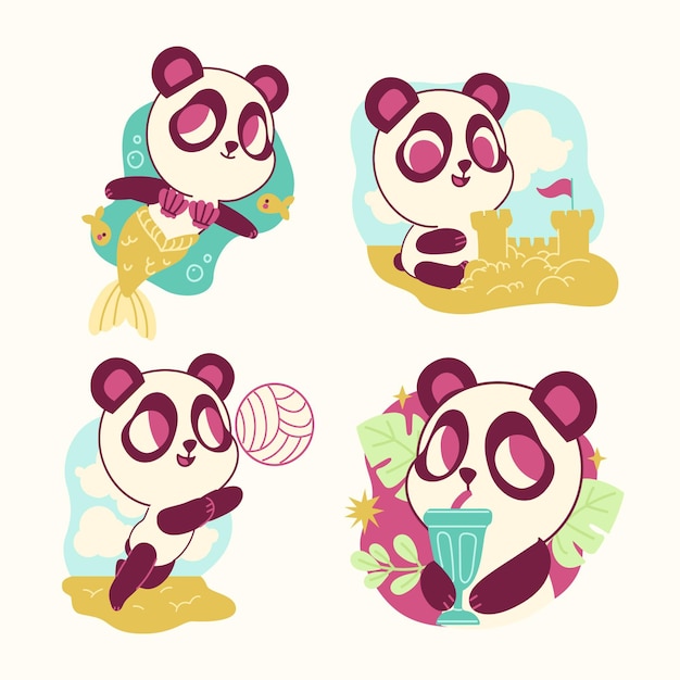 Funny panda bear stickers collection