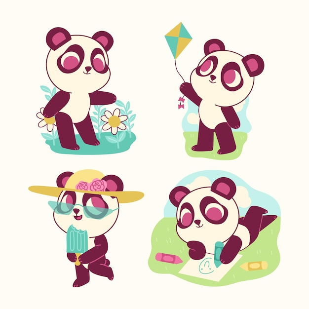 Funny panda bear stickers collection