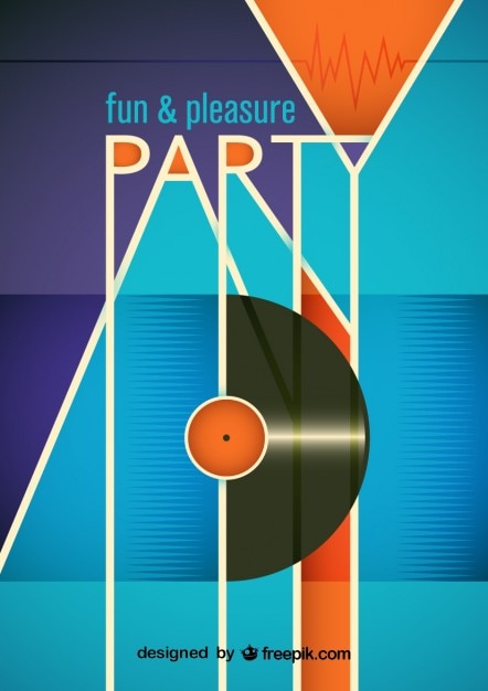 Free Vector funny party poster with a vinyl record