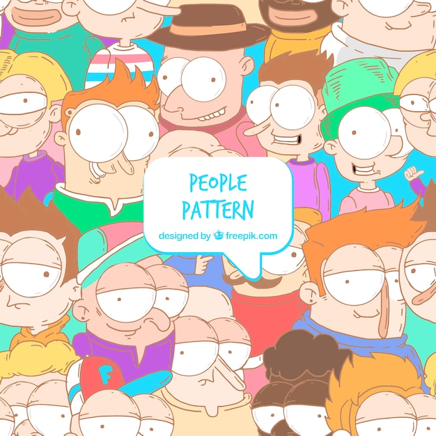 Funny people pattern with hand drawn style