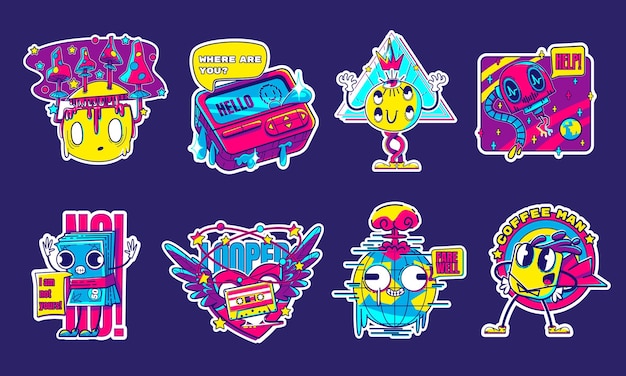 Free vector funny retro stickers isolated on background