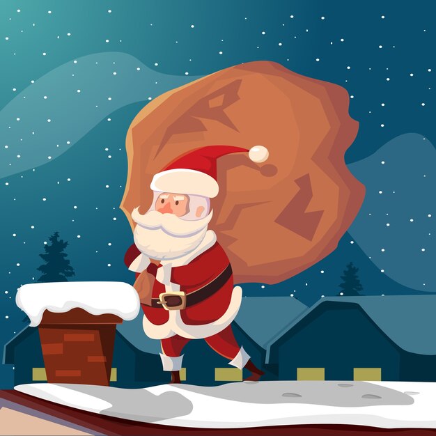 Funny Santa Claus On Roof Illustration