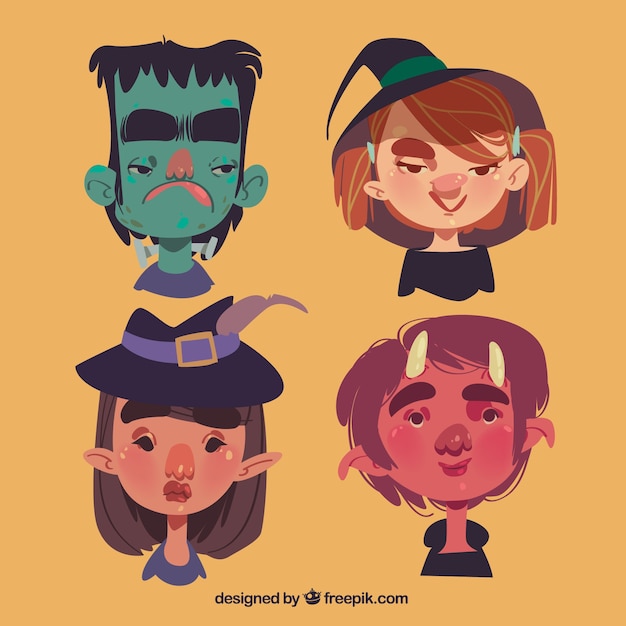 Free Vector funny set of halloween children