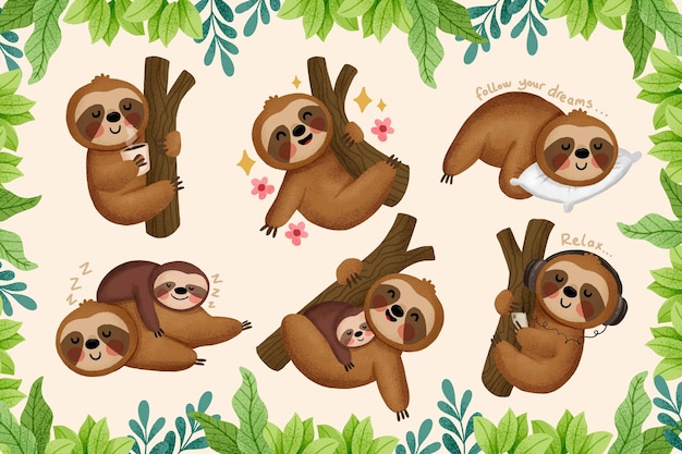 Funny sloth reactions illustration