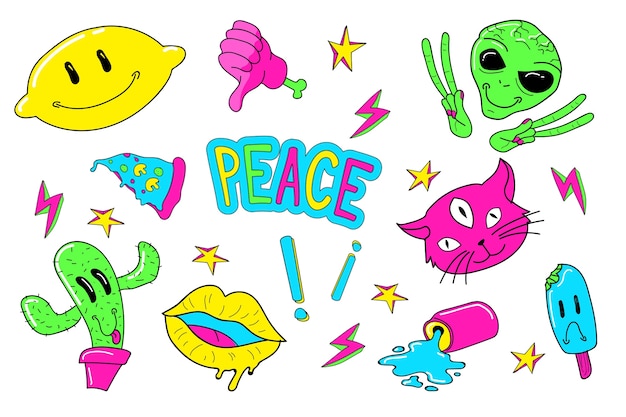 Funny sticker collection with acid colors